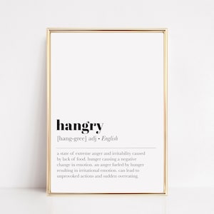 kitchen print | hangry sign | definition print | kitchen wall art | food art print | minimalist art print | funny print | instant download