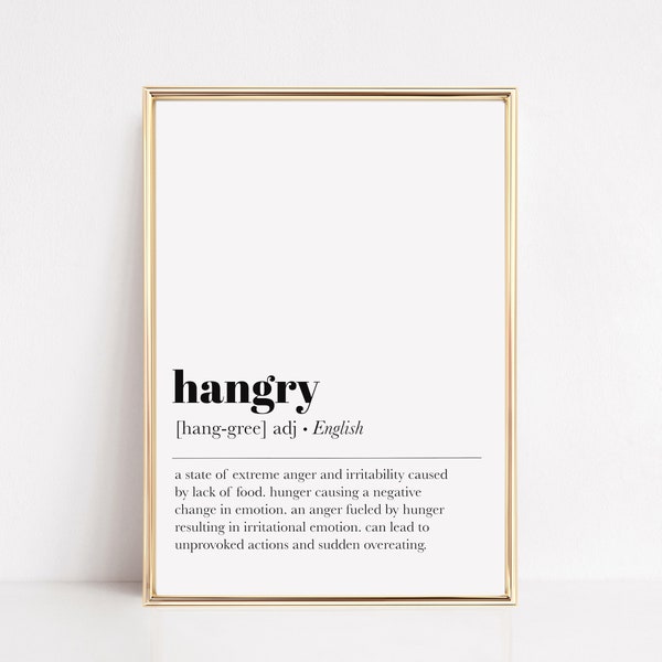 kitchen print | hangry sign | definition print | kitchen wall art | food art print | minimalist art print | funny print | instant download