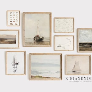 Vintage Coastal Gallery Wall Art | Set of 9 Printable Nautical Prints | KIKIANDNIM | Digital Download