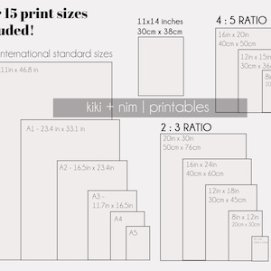 K&ouml;nnte beinhalten: Ein Diagramm, das &uuml;ber 15 verschiedene Druckgr&ouml;&szlig;en zeigt, darunter internationale Standardgr&ouml;&szlig;en (ISO) wie A0, A1, A2, A3, A4 und A5 sowie 4:5- und 2:3-Verh&auml;ltnisse. Das Diagramm enth&auml;lt sowohl Zoll als auch Zentimeter.
