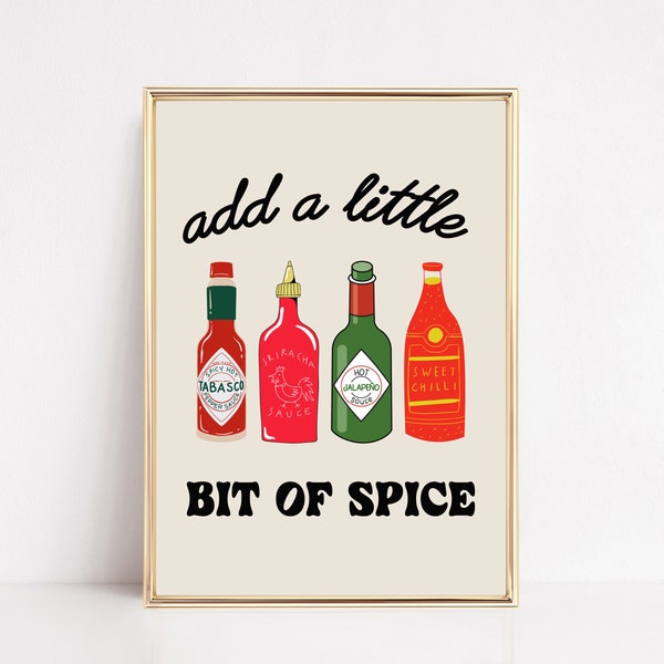 hot sauce wall art | kitchen print | food art print | cute kitchen decor | kitchen art | dopamine decor | kikiandnim | digital art