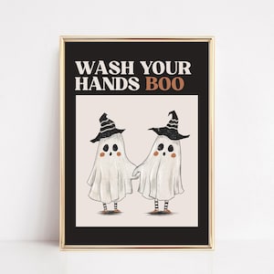 Arte de pared para baño de Halloween / Letrero para lavarse las manos / Decoración de pared para baño de Halloween / Arte divertido para baño / Kikiandnim / Impresión digital