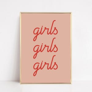 Girls Girls Girls Print | Feminist Wall Art | Girls Support Girls | Pink Dorm Wall Art | fFemale Empowerment | KIKIANDNIM | Digital Print image 1