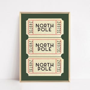 Noordpoolticket afdrukken | groen kerstdecor | trendy kerstprint | kerstkunst aan de muur | vakantiedecoratie | kikiandnim | digitale afdruk