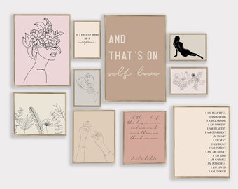 female empowerment art | inspirational self love gallery wall art set of 10 PRINTABLES | abstract art | neutral wall art | digital downloads
