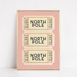north pole ticket print | pink christmas decor | trendy christmas print | christmas wall art | holiday decor | kikiandnim | digital print