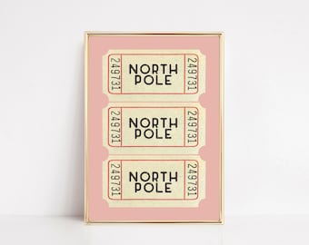 north pole ticket print | pink christmas decor | trendy christmas print | christmas wall art | holiday decor | kikiandnim | digital print