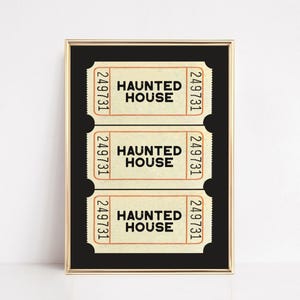 Spökhusbiljetttryck | Retro Halloween-affisch | Trendig Halloween-dekor | Tryck till entrén | Kikiandnim | Utskrivbar väggkonst