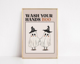 wash your hands sign | halloween bathroom decor | pink halloween bathroom wall art | funny bathroom art print | kikiandnim | digital print