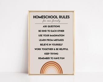 Homeschool Rules Poster | Homeschool Room Decor | Neutral Classroom Wall Art (Digital Download)