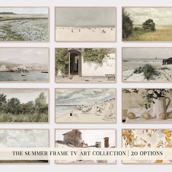 samsung frame tv art set of 20 | summer frame tv art | vintage landscape paintings | summer art for frame tv art | kikiandnim digital tv art