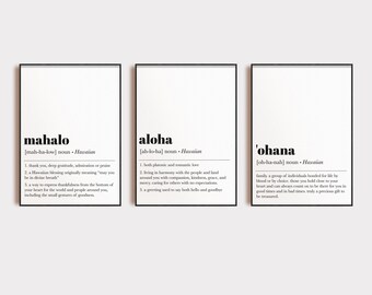 hawaiian wall art | set of 3 prints | aloha | ohana | mahalo |  definition prints | inspirational art | minimalist decor | digital download