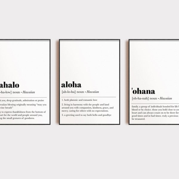 hawaiian wall art | set of 3 prints | aloha | ohana | mahalo |  definition prints | inspirational art | minimalist decor | digital download