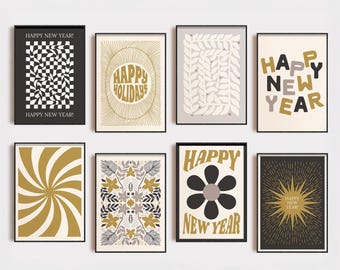 retro new years eve decorations | 8 PRINTABLES | new year 2027 printable decor | retro nye decor | kikiandnim | digital prints