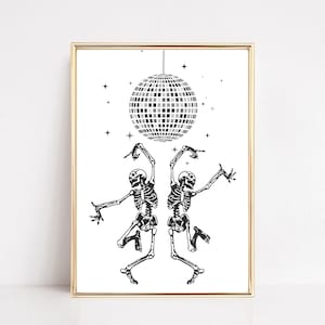 dancing skeleton wall art | disco ball art | halloween print | disco ball decor | funky halloween decorations | kikiandnim | digital prints