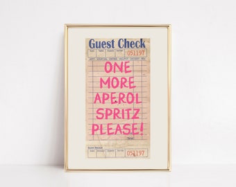 aperol spritz print | guest check wall art | preppy bar cart decor | guest check print | trendy kitchen print | kikiandnim | digital print