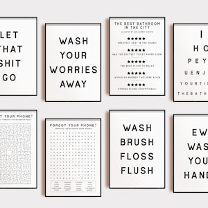 funny bathroom wall decor | 8 PRINTABLES | bathroom wall art | funny bathroom art | bathroom print | bathroom decor | digital download