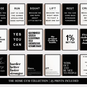 home gym wall art mega bundle | set of 25 PRINTABLES | gym decor | motivational poster | home gym sign | kikiandnim | printable wall art