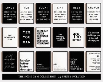 home gym wall art mega bundle | set of 25 PRINTABLES | gym decor | motivational poster | home gym sign | kikiandnim | printable wall art