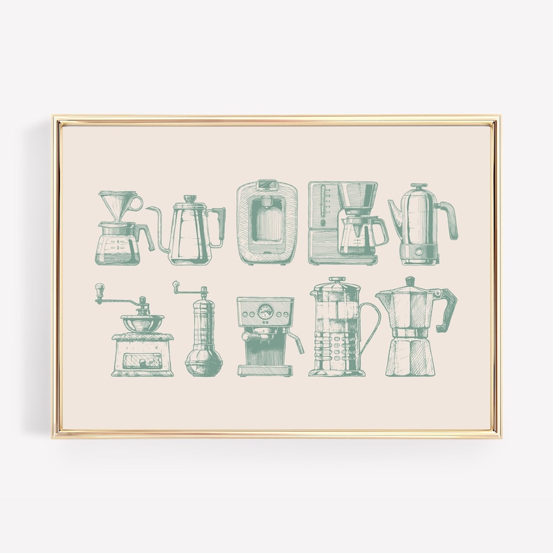 coffee bar decor | sage wall art | coffee wall art | cute kitchen decor | coffee print | coffee poster | kikiandnim | printable wall art image 1