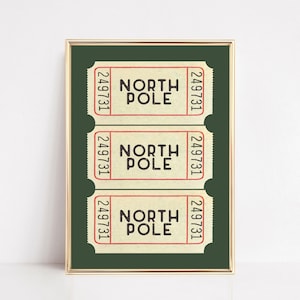 north pole ticket print | green christmas decor | trendy christmas print | christmas wall art | holiday decor | kikiandnim | digital print