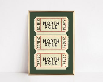 north pole ticket print | green christmas decor | trendy christmas print | christmas wall art | holiday decor | kikiandnim | digital print