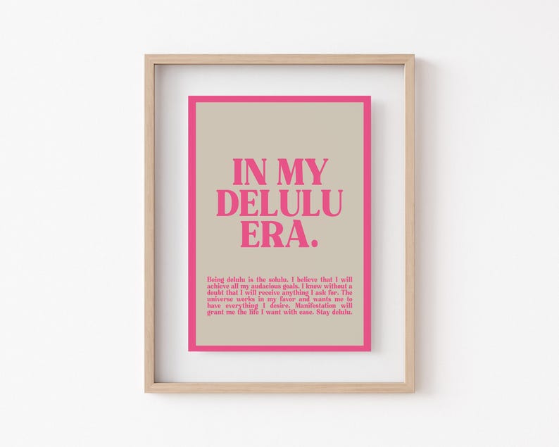 girly pink dorm wall art | be delulu | affirmation wall art | trendy retro wall art | pink wall decor | kikiandnim | printable wall art image 3