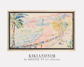 Sztuka na telewizorze Samsung Frame, lato | Sztuka na telewizorze z ramką w plażowym stylu | Pastelowa sztuka plażowa w stylu vintage na telewizor z ramką | Sztuka na telewizorze z ramką | kikiandnim | Sztuka telewizji cyfrowej