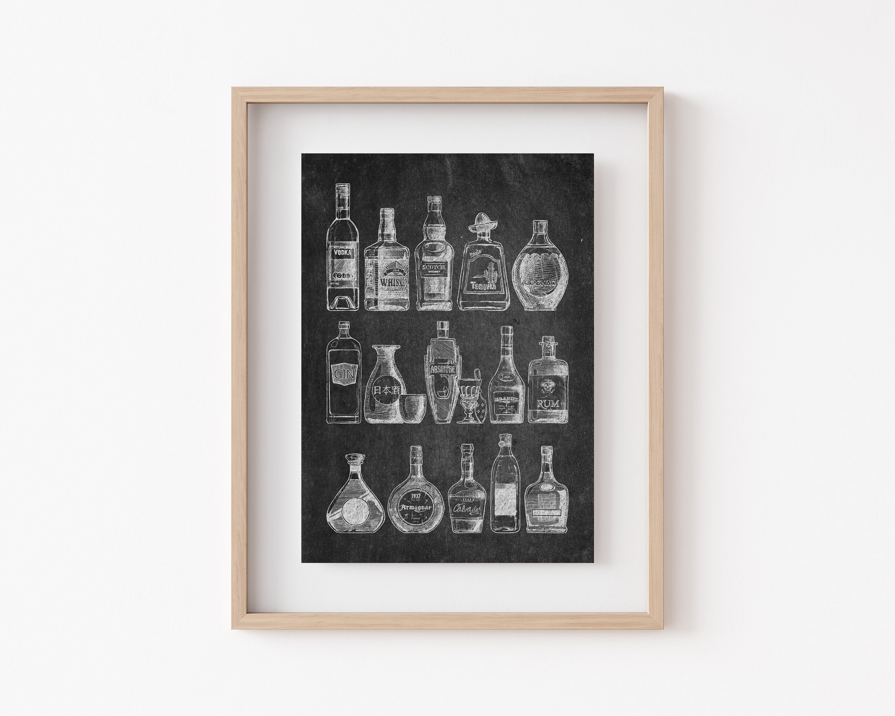 Bar Cart Wall Decor Bottles Print Bar Cart Art Eclectic Etsy
