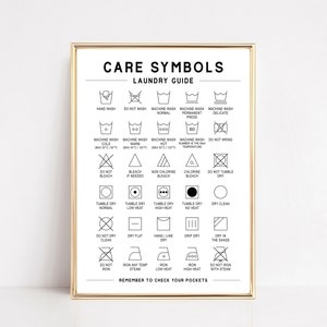 laundry care symbols guide | laundry room decor | laundry art | washing symbols printable | laundry room signs | digital download