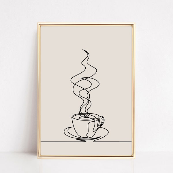 arte de una línea de café / arte de la pared del café / impresión mínima de café / arte de la cafetería / cartel de café moderno / kikiandnim / descarga digital