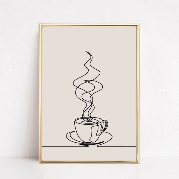 coffee one line art | coffee wall art | minimal coffee print | coffee bar art | modern coffee poster | kikiandnim | digital download