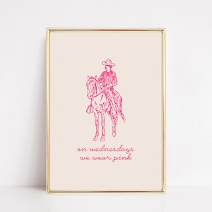 pink cowboy wall art | western wall art | pink wall art | trendy decor | funny cowboy print | horse wall art | kikiandnim | digital print image 1