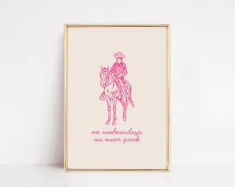 pink cowboy wall art | western wall art | pink wall art | trendy decor | funny cowboy print | horse wall art | kikiandnim | digital print