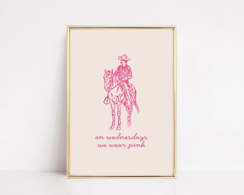 pink cowboy wall art | western wall art | pink wall art | trendy decor | funny cowboy print | horse wall art | kikiandnim | digital print image 1