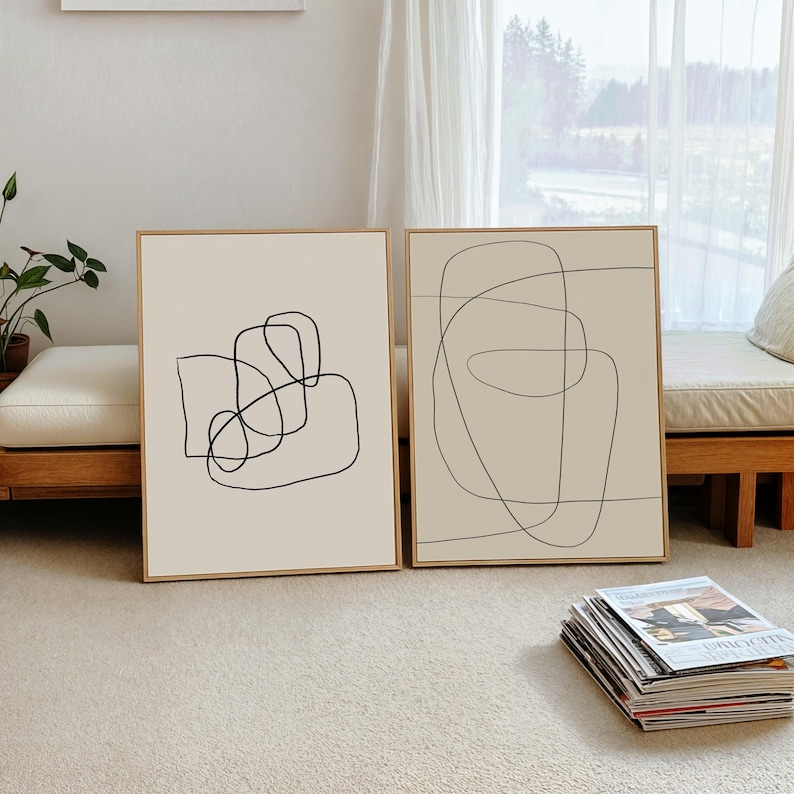 Abstract Scribble Fine Line Art Print | Minimalist Home Decor | Neutral Printable Wall Art | Living Room Decor | KIKIANDNIM | Digital Print image 5