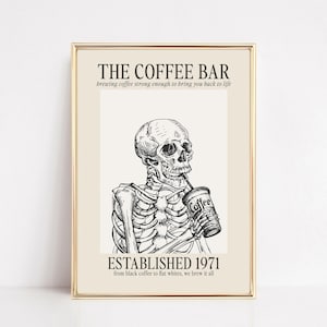 väggkonst för kaffe | tryck på kaffebaren | dekoration för halloween-kaffebaren | skeletttryck | kaffeaffisch | utskrivbar kaffe | digital nedladdning