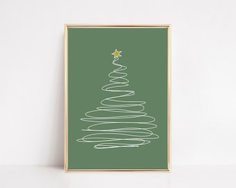 christmas wall decor | christmas tree line art print | christmas printable wall art | holiday wall art | christmas decor | digital download
