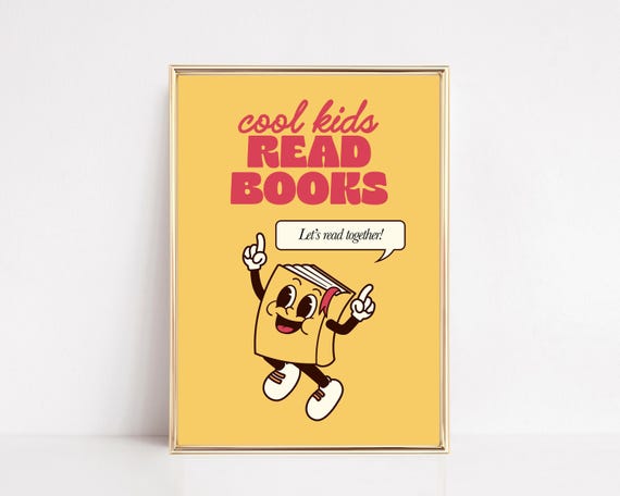 cool kids read books poster | yellow classroom decor | retro reading nook print | cute classroom wall art | kikiandnim | digital print