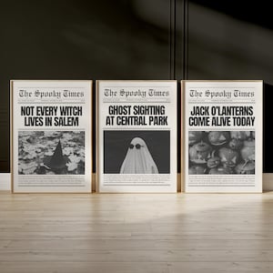 newspaper wall art set | halloween digital print | retro halloween decor | halloween print | halloween art | printable wall art | kikiandnim