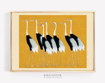 vintage japanese print | Ogata Korin | mustard yellow bird print | vintage wall decor | bird wall art | japanese wall art | digital download