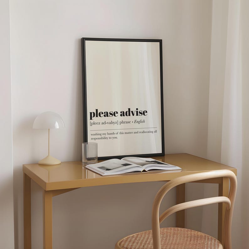 home office art | please advise definition print | funny home office decor | home office poster | office wall art | digital download image 3
