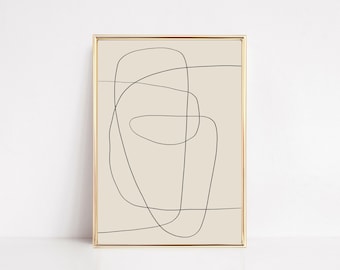 Abstract Scribble Fine Line Art Print | Minimalist Home Decor | Neutral Printable Wall Art | Living Room Decor | KIKIANDNIM | Digital Print
