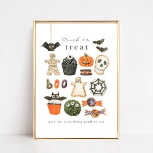 halloween trick or treat sign | halloween decor | watercolor halloween art | halloween print | halloween poster | kikiandnim | digital print