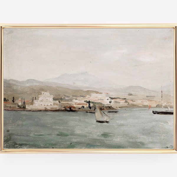 mediterranean wall art | vintage coastal painting | coastal wall art | beach house decor | muted summer art | kikiandnim | digital print