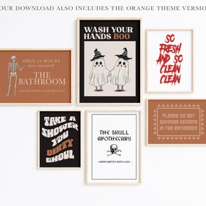 Halloween Bathroom Wall Art | 6 PRINTABLES | Pink Halloween Bathroom ...