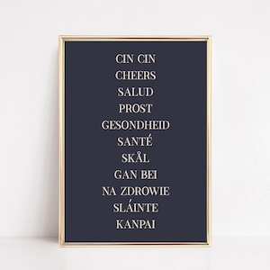barwagen decor | proost in verschillende talen teken | barwagen kunst | barwagenafdrukken | proost teken | afdrukbare muurkunst | digitaal downloaden