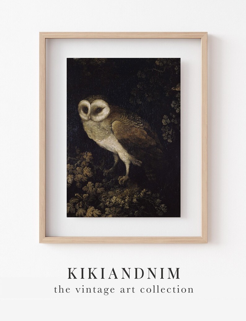 dark academia wall art | moody decor | vintage halloween decor | gothic wall art | vintage owl painting | kikiandnim | digital print image 11
