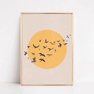 birds and sun print | birds art print | abstract sun wall art | boho prints | neutral wall art | minimalist print | digital download