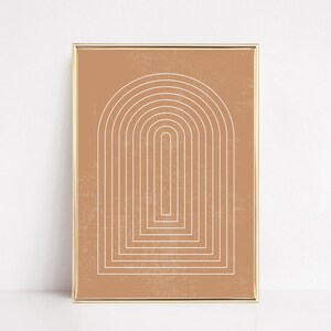 Moderne muurkunst uit het midden van de eeuw | Bruine geometrische boog kunstprint | Woonkamerinrichting (digitale download)